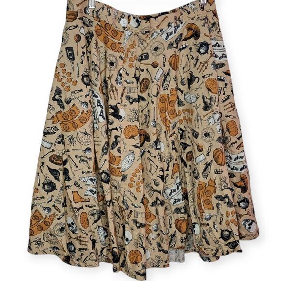 Unique Vintage Women's Retro Cream Halloween Print High Waist Swing Skirt sz XL - Picture 4 of 5